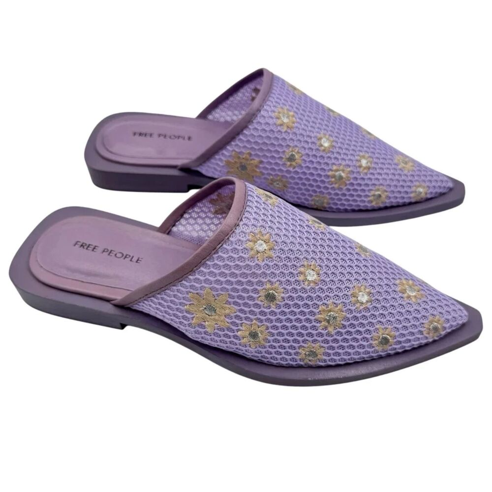 Free People Shoes Womens Sz 6 Becky Daisy Mules Embroidered Flowers Flat Mules - Picture 3 of 6